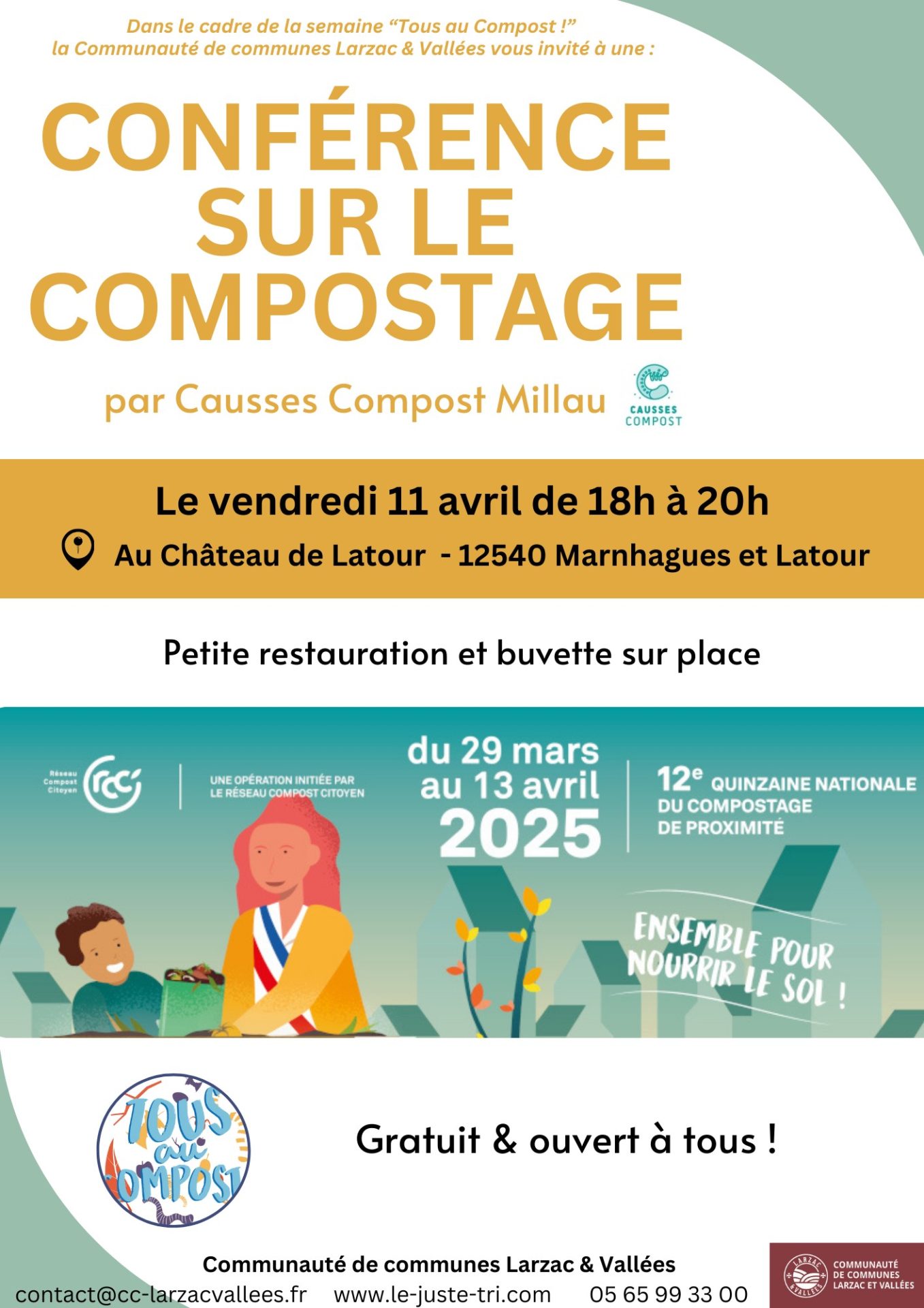 Lire la suite à propos de l’article CONFERENCE SUR LE COMPOSTAGE – 11 AVRIL 2025 DE 18H A 20H – CHATEAU DE LATOUR 12540 MARNHAGUES ET LATOUR