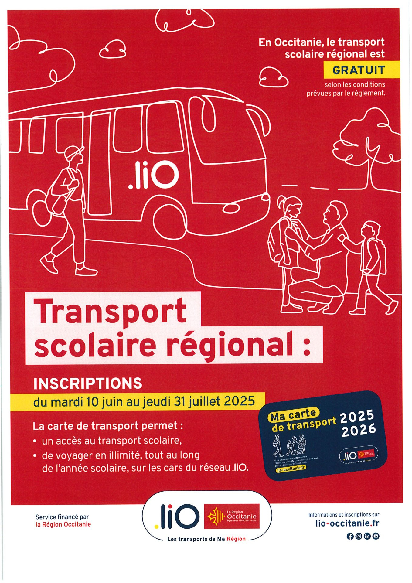 Lire la suite à propos de l’article TRANSPORT SCOLAIRE REGIONAL – INSCRIPTIONS DU 10 JUIN AU 31 JUILLET 2025