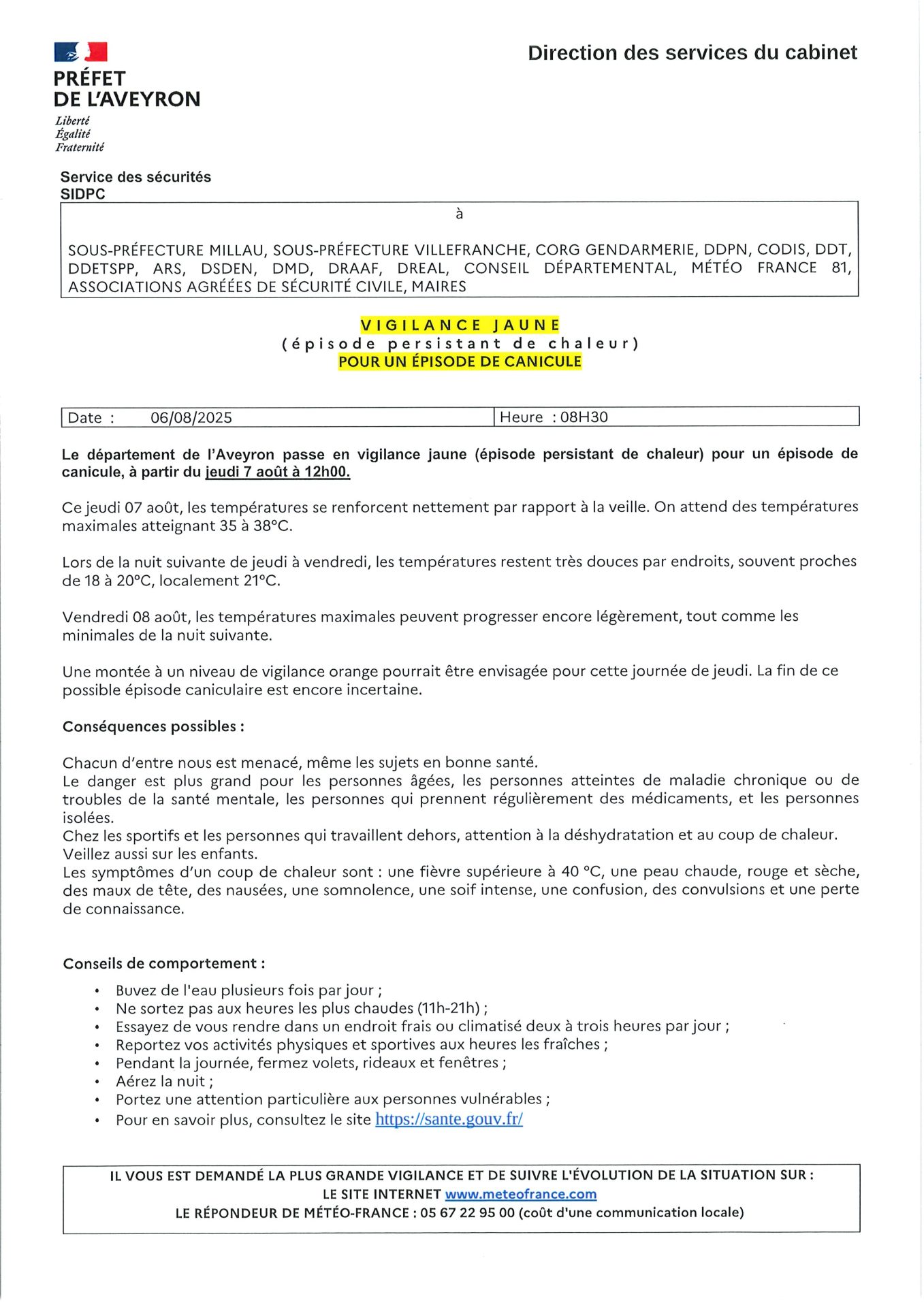 Lire la suite à propos de l’article VIGILANCE JAUNE POUR UN EPISODE DE CANICULE